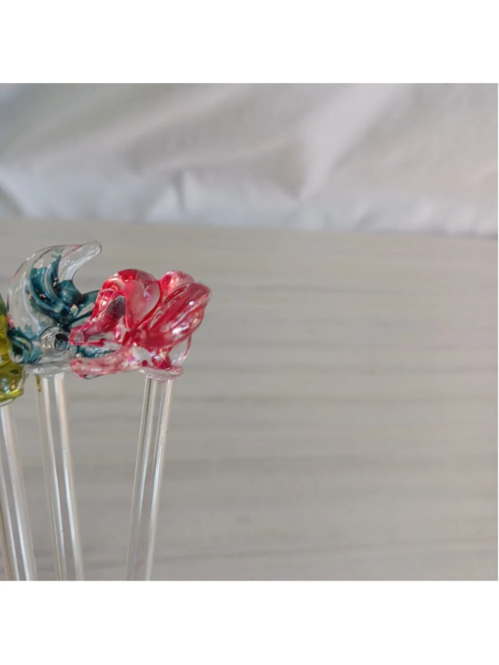 Vintage Blown Glass Swizzle Sticks Frog Fish Bird 3 Pc